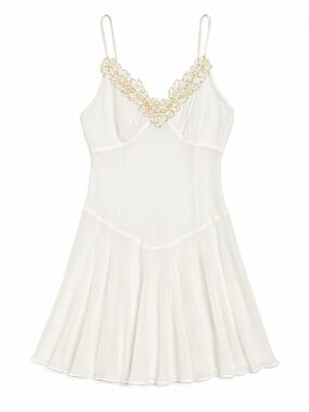 Delicates Vintage 90s Cream Ribbon Mesh Floral Trim Slip Dress